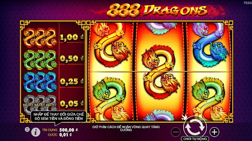 Giao diện game 888 Dragons với 4 màu rồng khác nhau